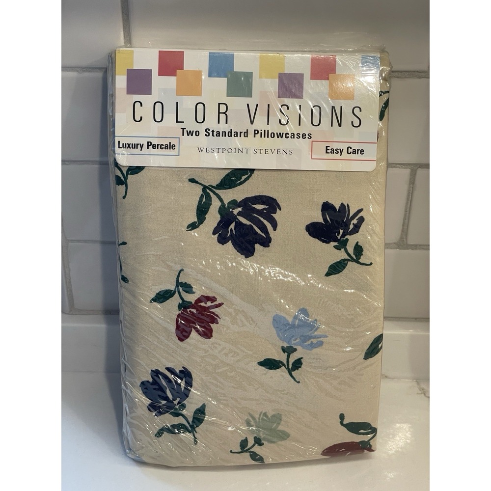 Vtg Westpoint Stevens Floral Standard Pillowcase Set 2 Color Vision Percale New